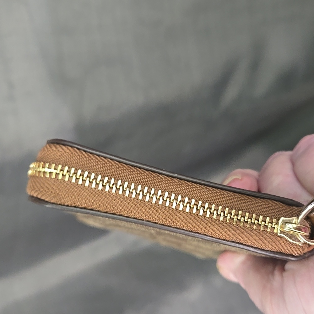 Coach Tan/Brown Signature Zip Wallet Wristlet - Picture 12 of 16